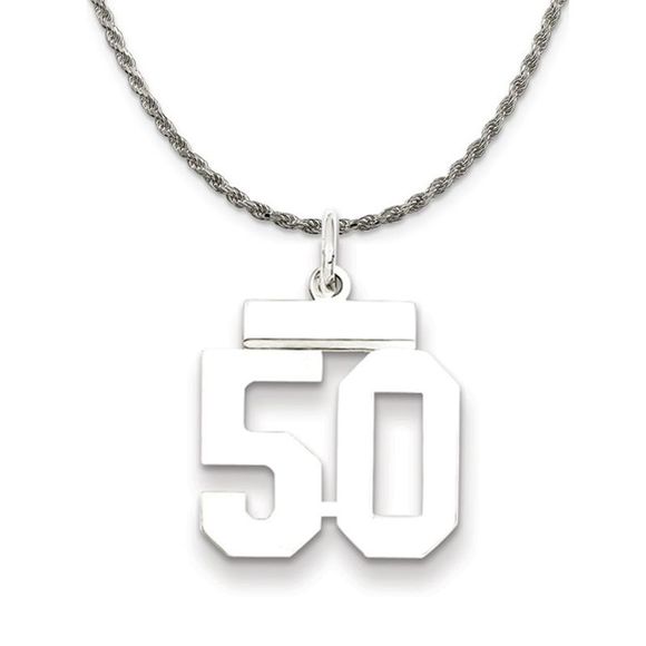 Sterling Silver Athletic Lg Polished Number 50 Necklace - 24 Inch